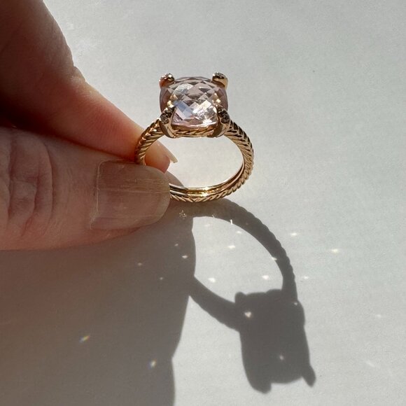 David Yurman Chatelaine 11mm Morganite Rose Gold Ring w/ 8 Small Diamonds - Picture 4 of 10